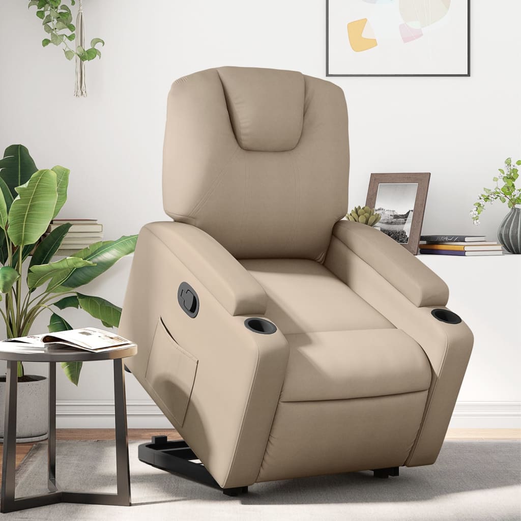 vidaXL Sillón reclinable elevable cuero artificial color capuchino