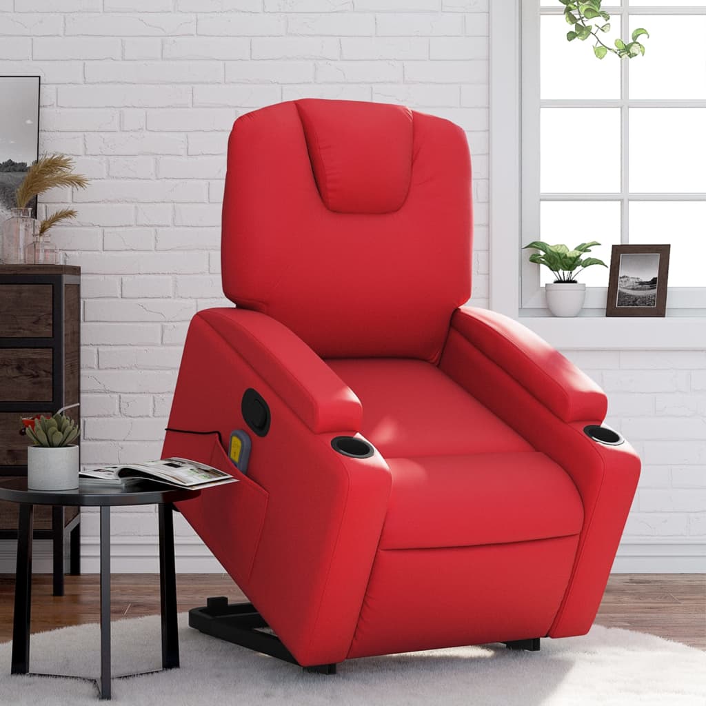 vidaXL Sillón reclinable de masaje de pie cuero artificial rojo