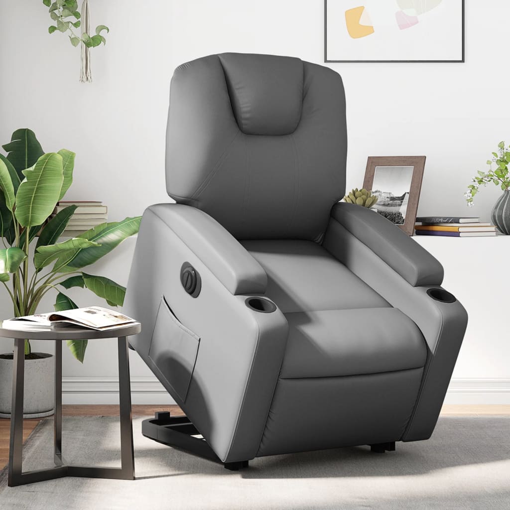 vidaXL Sillón reclinable elevable eléctrico de cuero sintético gris