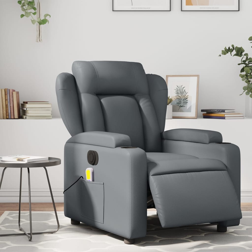 vidaXL Sillón de masaje reclinable eléctrico cuero sintético gris