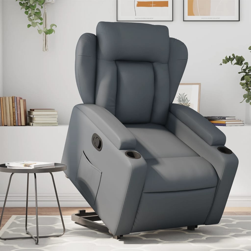 vidaXL Sillón reclinable elevable cuero artificial gris