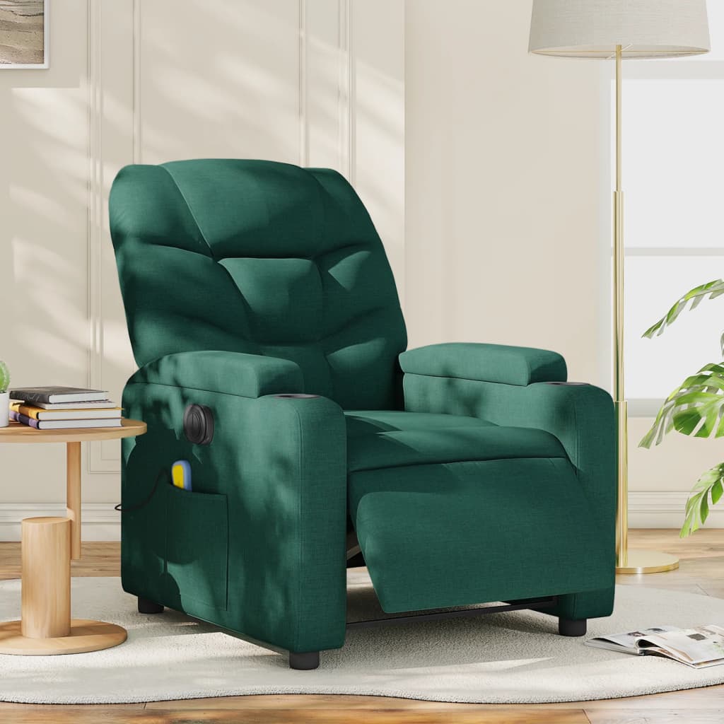 vidaXL Sillón reclinable de masaje eléctrico tela verde oscuro