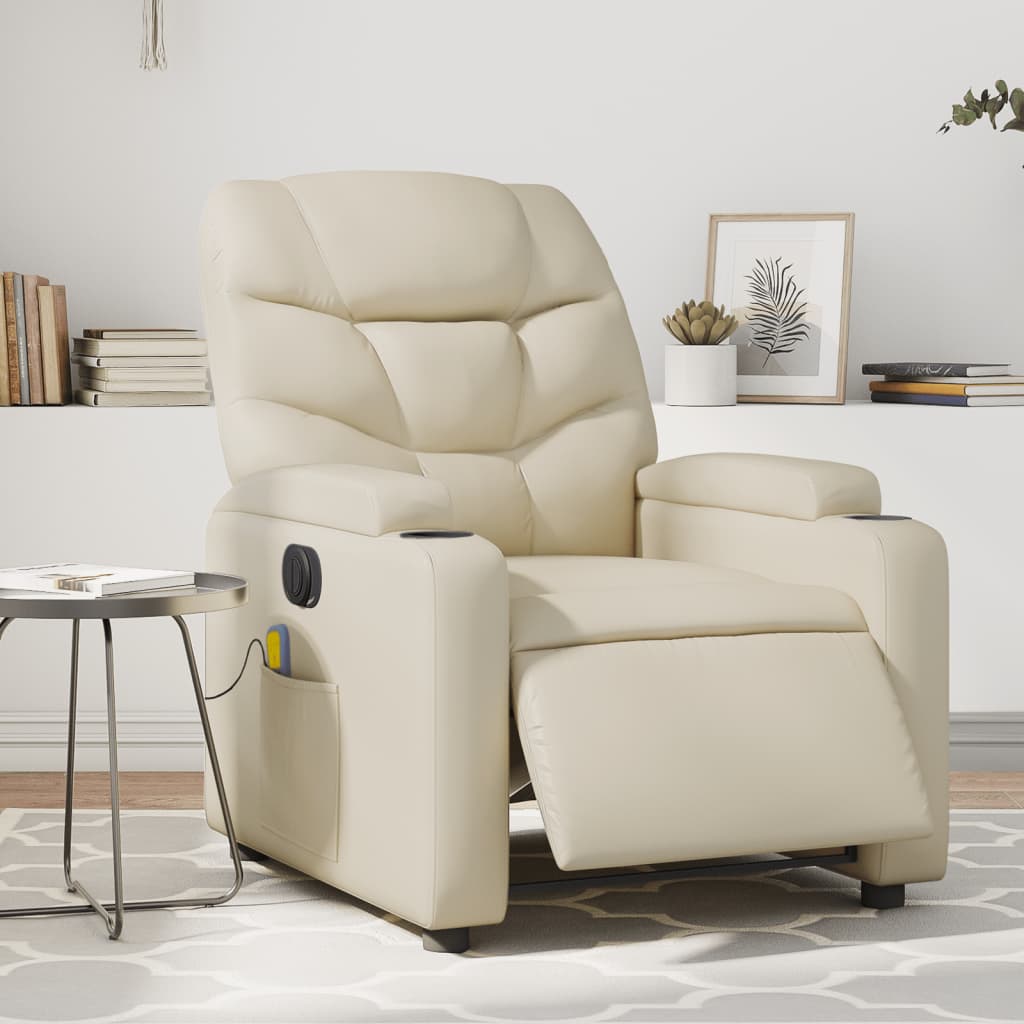 vidaXL Sillón de masaje reclinable eléctrico cuero sintético crema