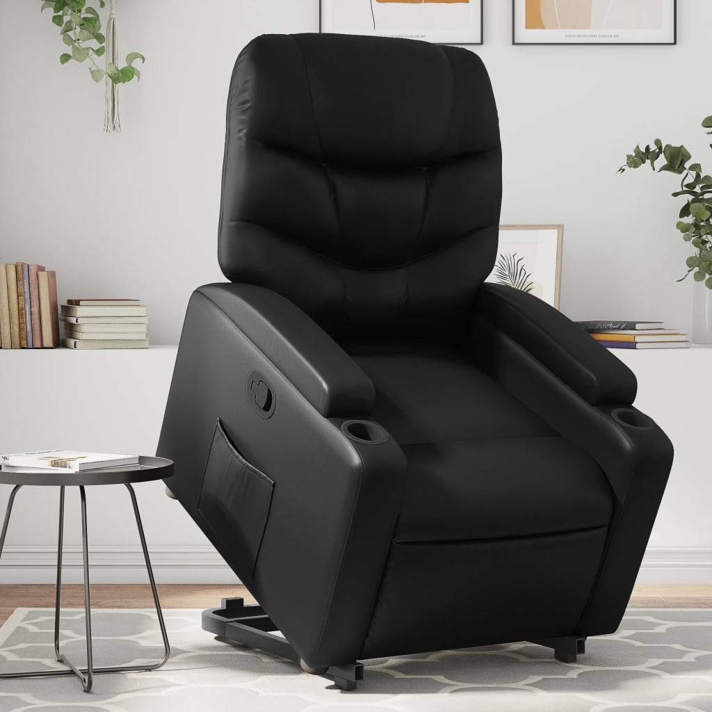 vidaXL Sillón reclinable elevable cuero artificial negro