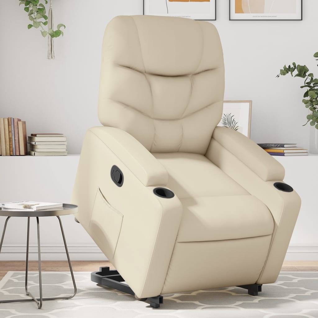 vidaXL Sillón reclinable elevable cuero artificial color crema