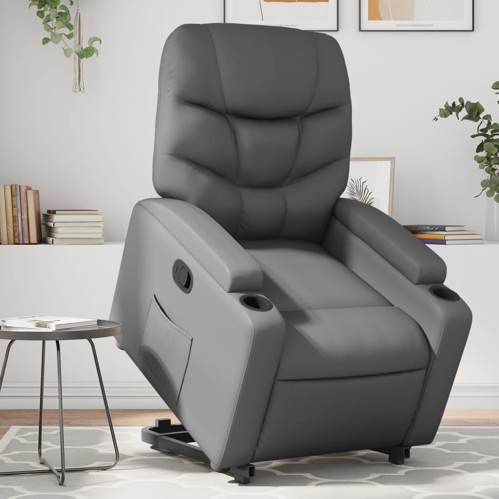 vidaXL Sillón reclinable elevable cuero artificial gris