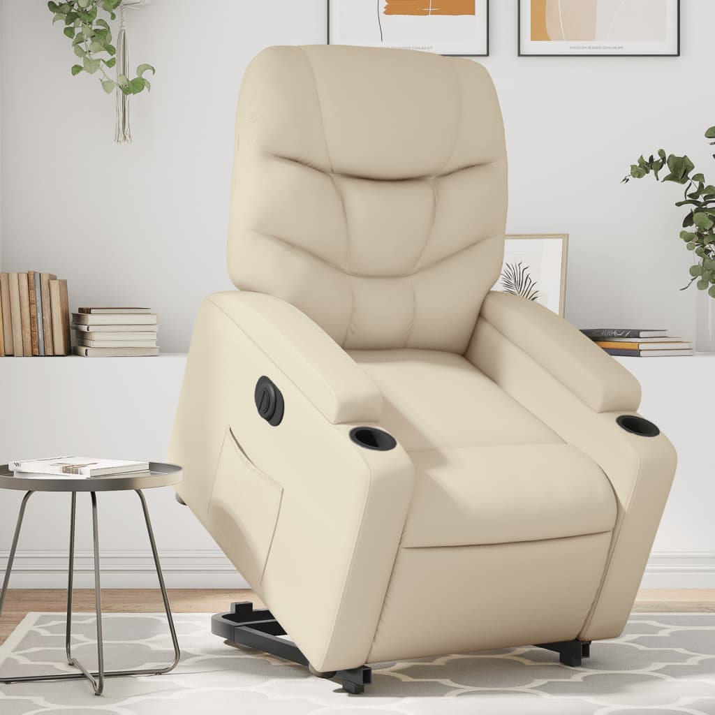 vidaXL Sillón reclinable elevable eléctrico de cuero sintético crema