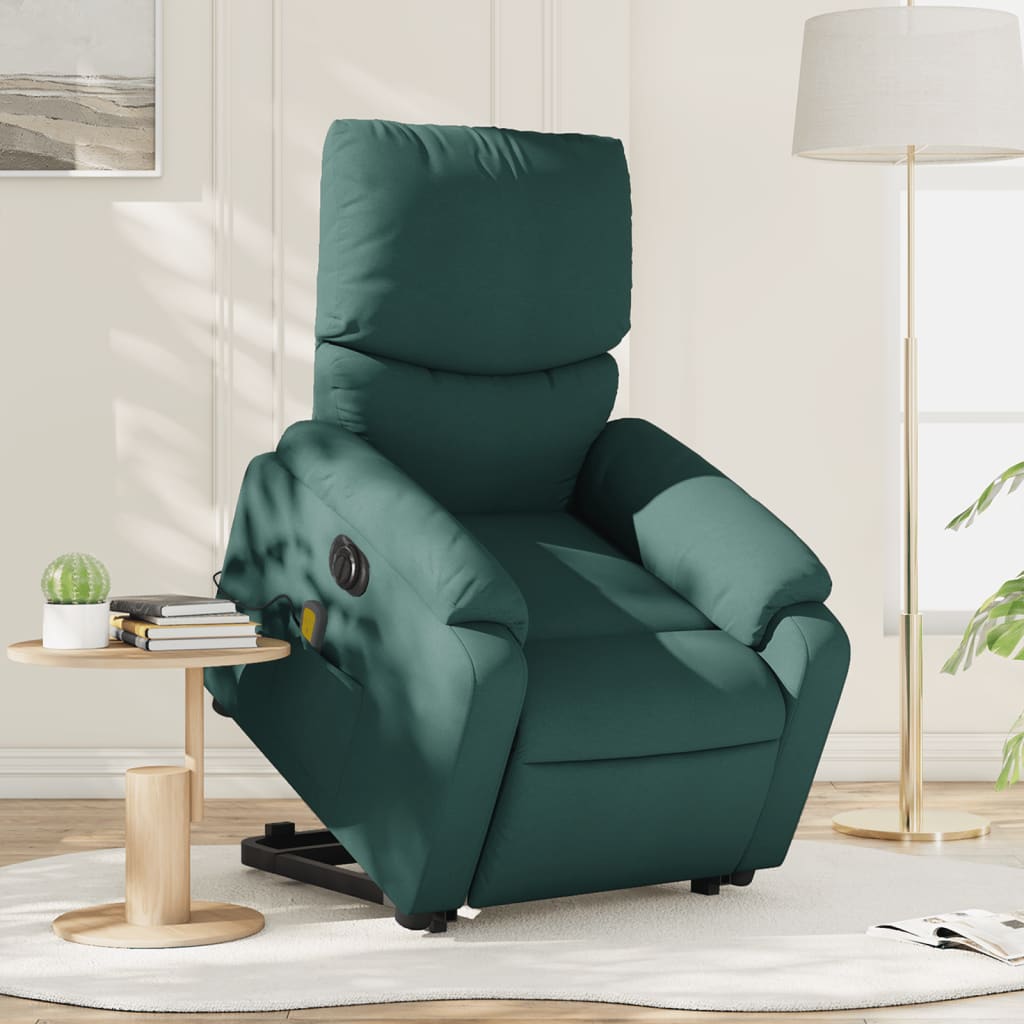 vidaXL Sillón masaje eléctrico reclinable elevable tela verde oscuro