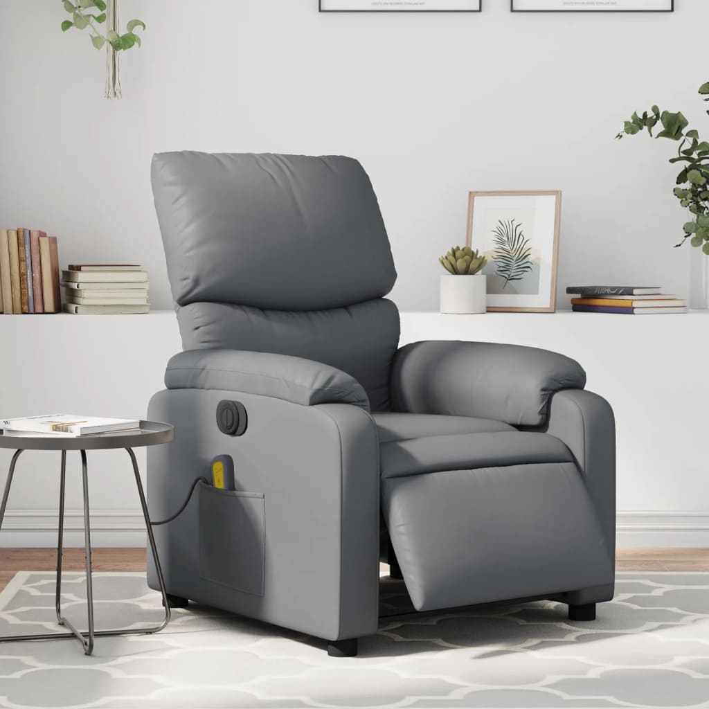 vidaXL Sillón de masaje reclinable eléctrico cuero sintético gris