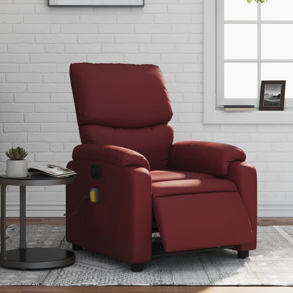 vidaXL Sillón masaje reclinable eléctrico cuero sintético rojo tinto