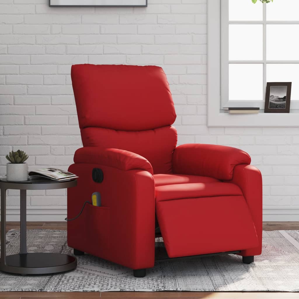 vidaXL Sillón de masaje reclinable eléctrico de cuero artificial rojo