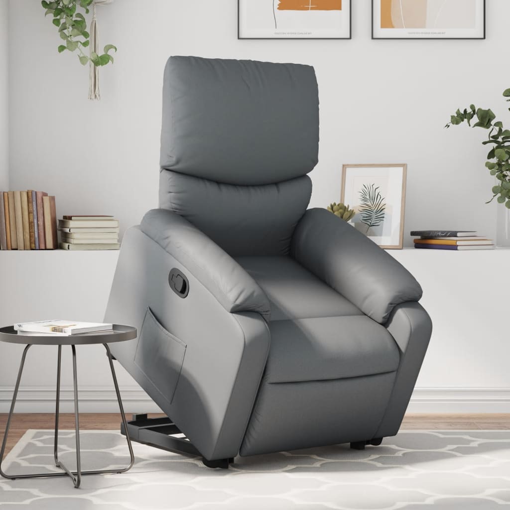 vidaXL Sillón reclinable elevable cuero artificial gris