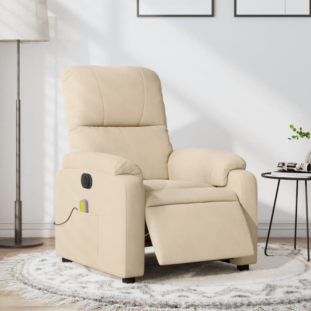 vidaXL Sillón reclinable masaje eléctrico tela microfibra color crema