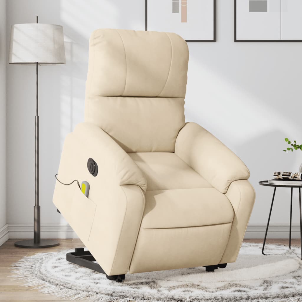 vidaXL Sillón masaje eléctrico reclinable elevable tela crema