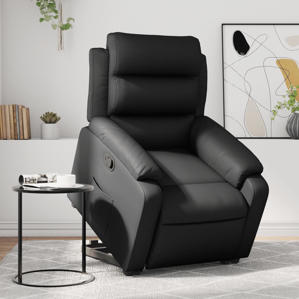 vidaXL Sillón reclinable elevable cuero artificial negro