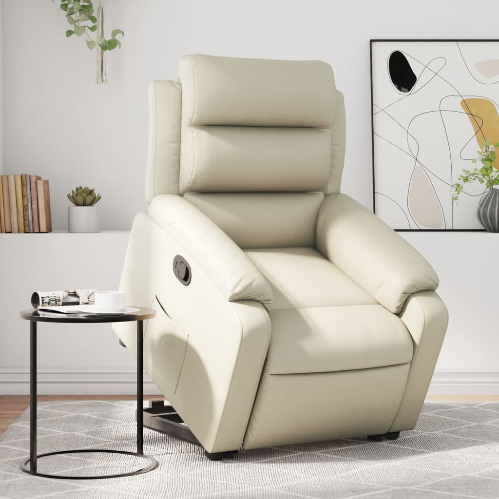 vidaXL Sillón reclinable elevable cuero artificial color crema