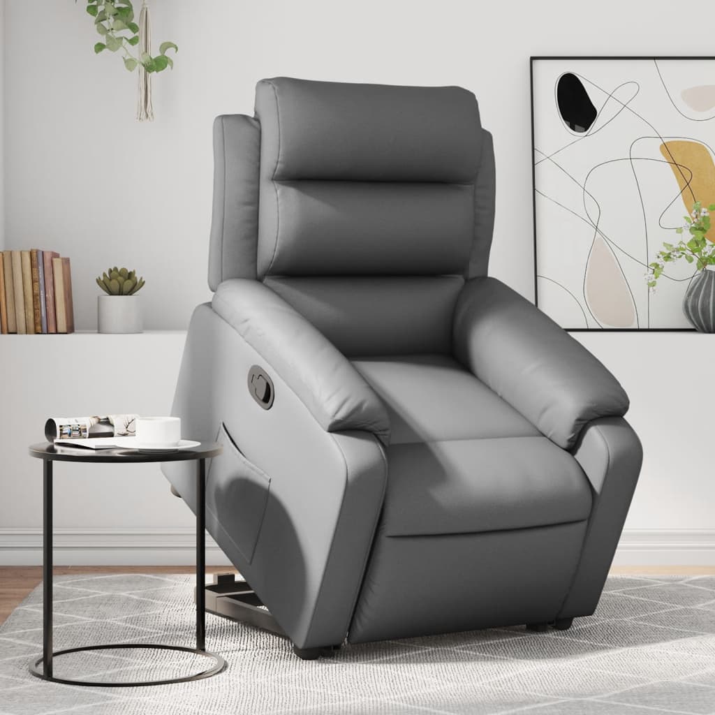 vidaXL Sillón reclinable elevable cuero artificial gris