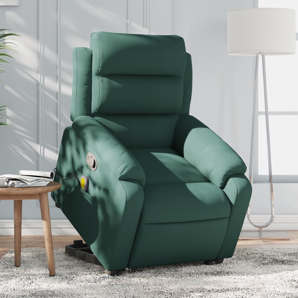 vidaXL Sillón reclinable de masaje elevable terciopelo verde oscuro