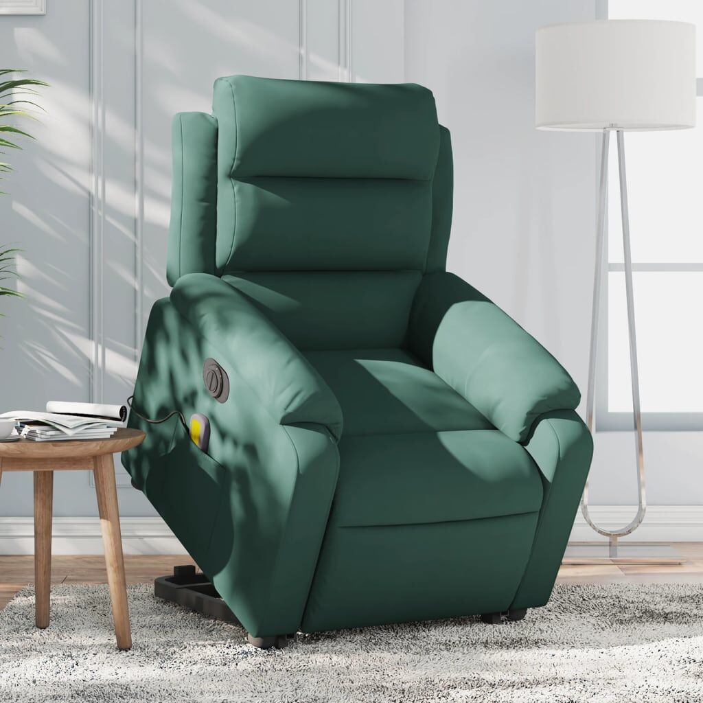 vidaXL Sillón masaje reclinable elevable terciopelo verde oscuro