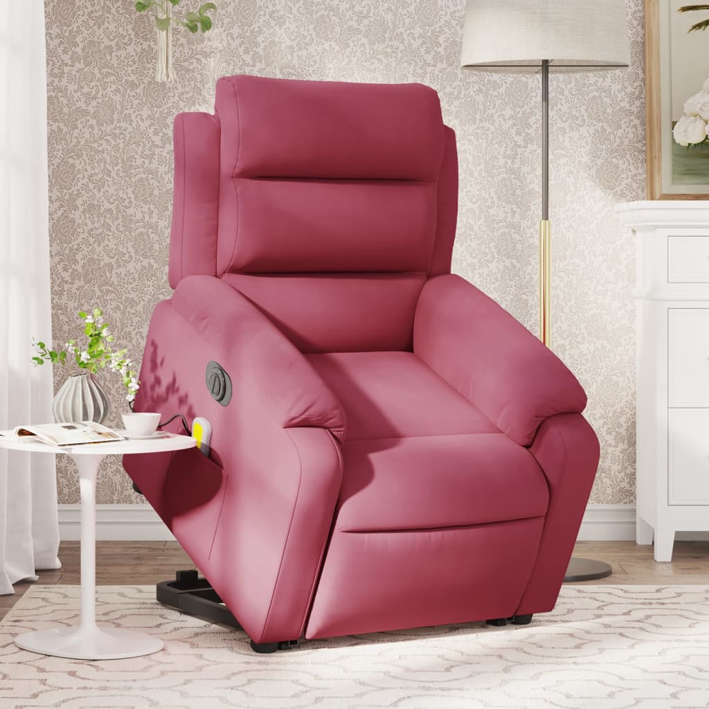 vidaXL Sillón de masaje reclinable elevable terciopelo rojo tinto