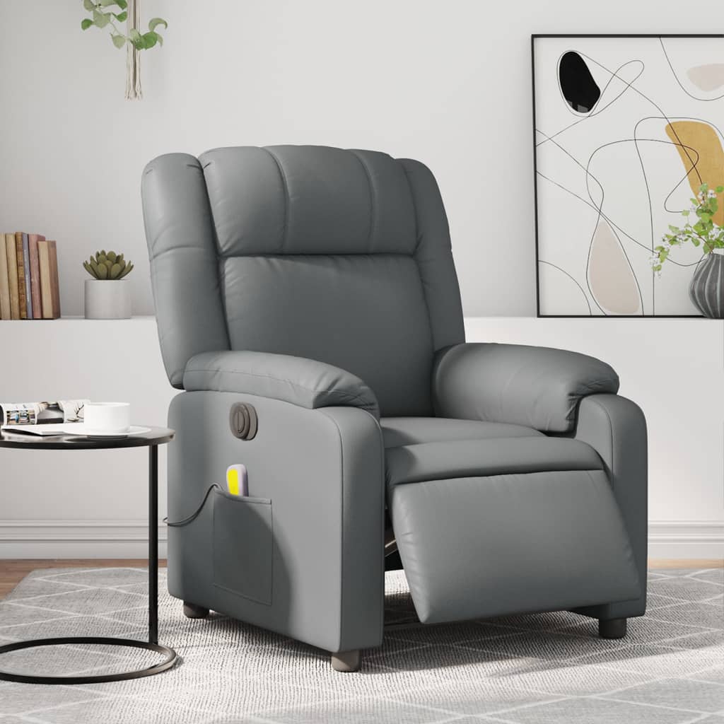 vidaXL Sillón de masaje reclinable eléctrico cuero sintético gris