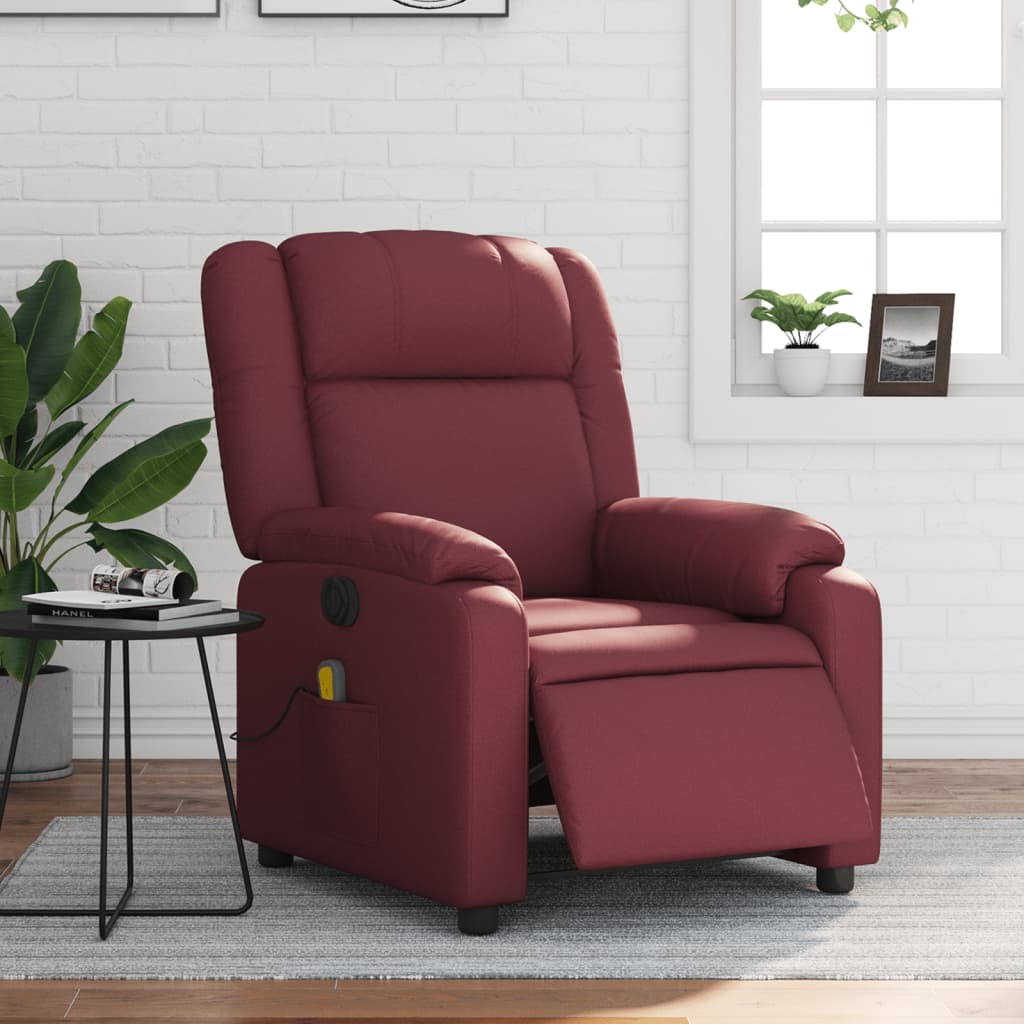 vidaXL Sillón masaje reclinable eléctrico cuero sintético rojo tinto