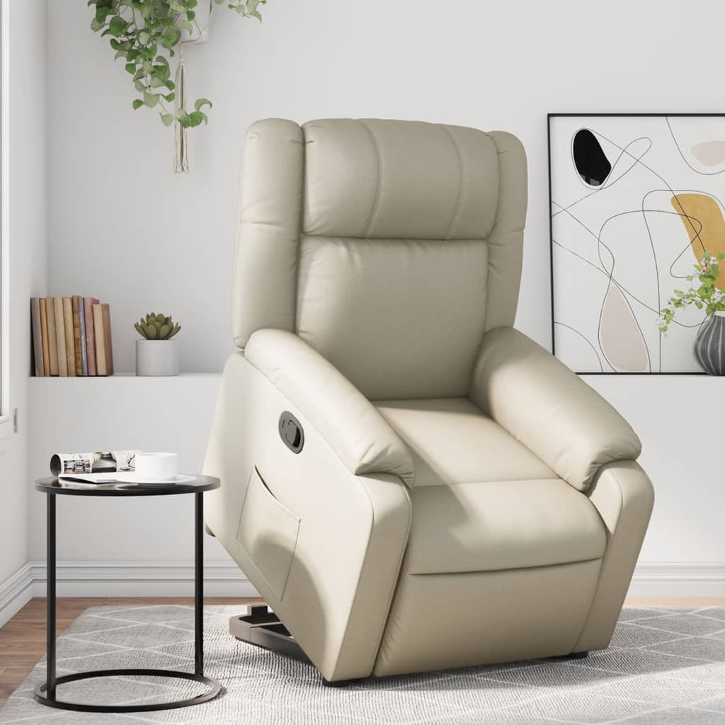 vidaXL Sillón reclinable elevable cuero artificial color crema