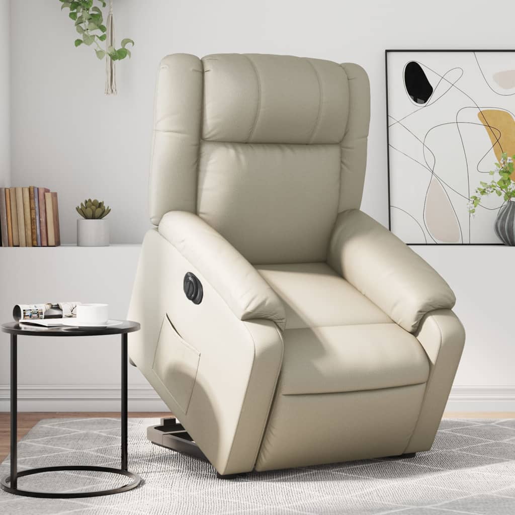 vidaXL Sillón reclinable elevable eléctrico de cuero sintético crema