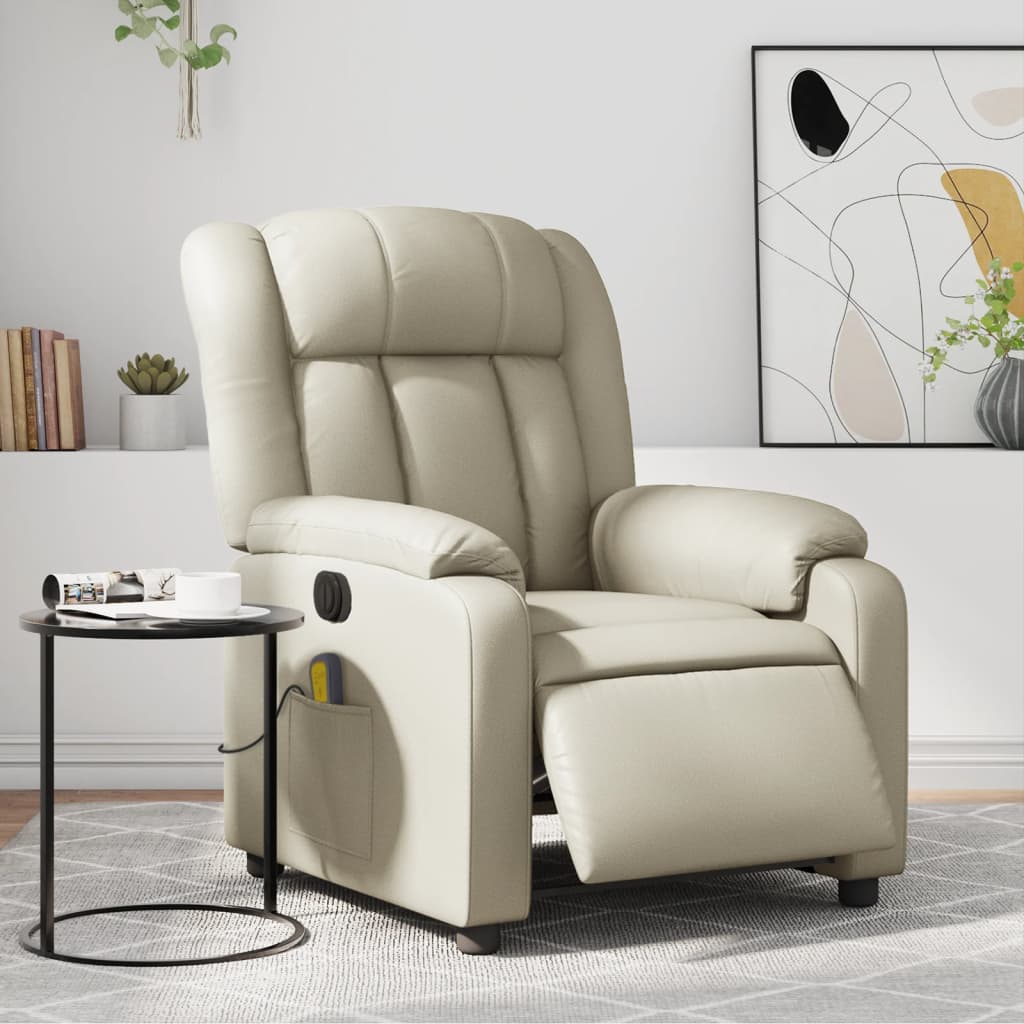 vidaXL Sillón de masaje reclinable eléctrico cuero sintético crema