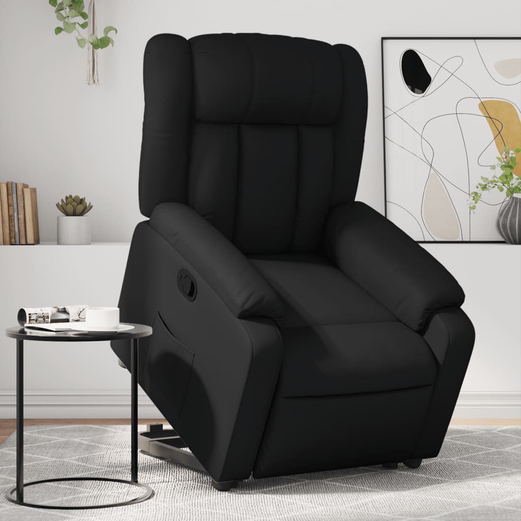 vidaXL Sillón reclinable elevable cuero artificial negro