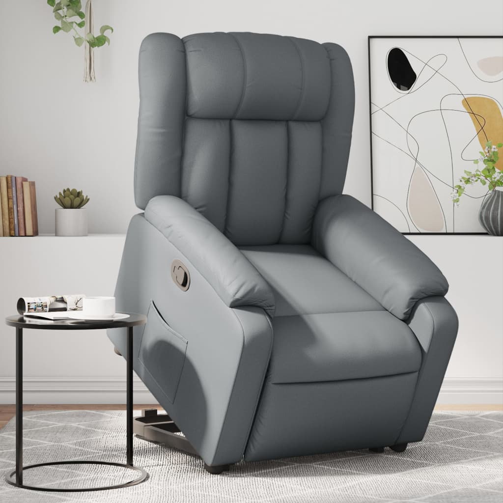 vidaXL Sillón reclinable elevable cuero artificial gris