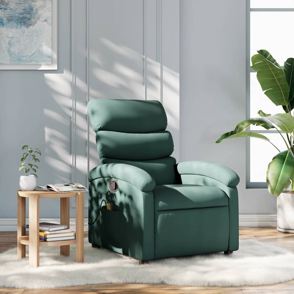 vidaXL Sillón de masaje reclinable de tela verde oscuro