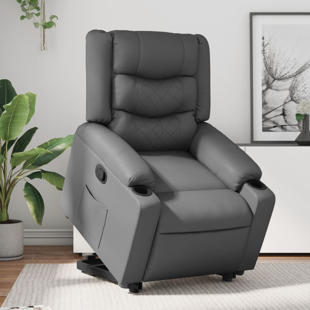 vidaXL Sillón reclinable elevable cuero artificial gris