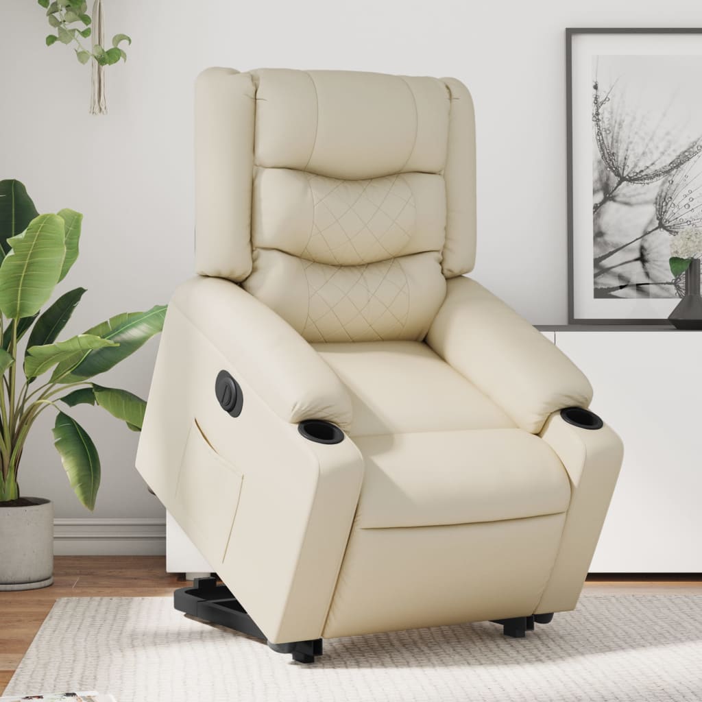 vidaXL Sillón reclinable elevable eléctrico de cuero sintético crema