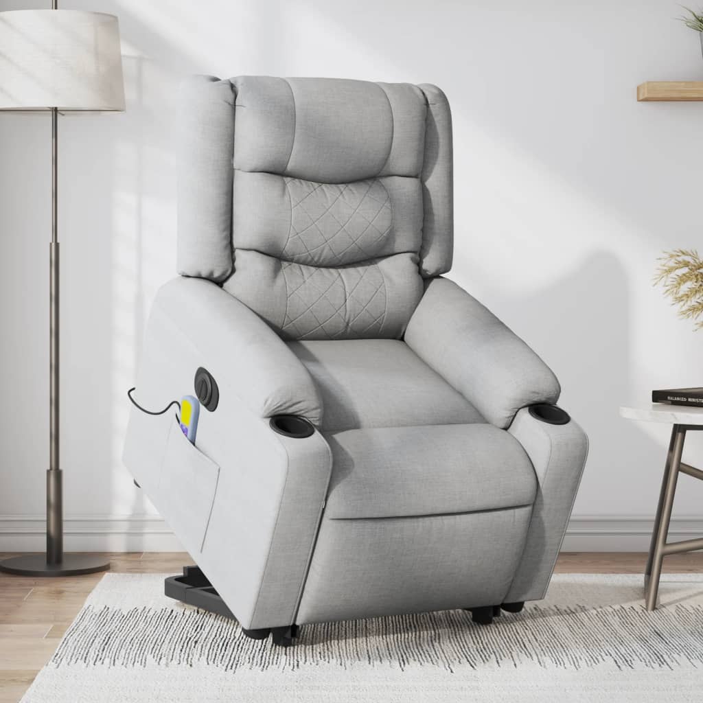 vidaXL Sillón de masaje eléctrico reclinable elevable tela gris claro