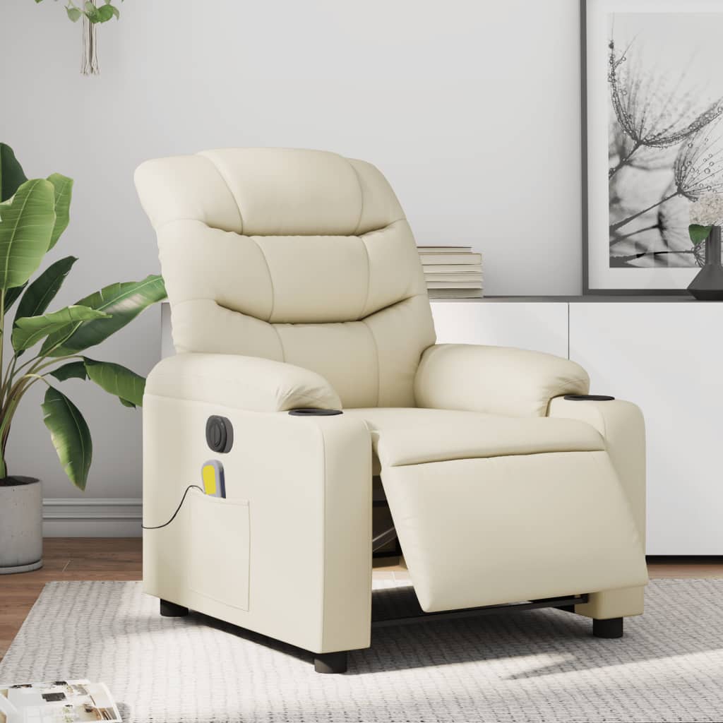 vidaXL Sillón de masaje reclinable eléctrico cuero sintético crema