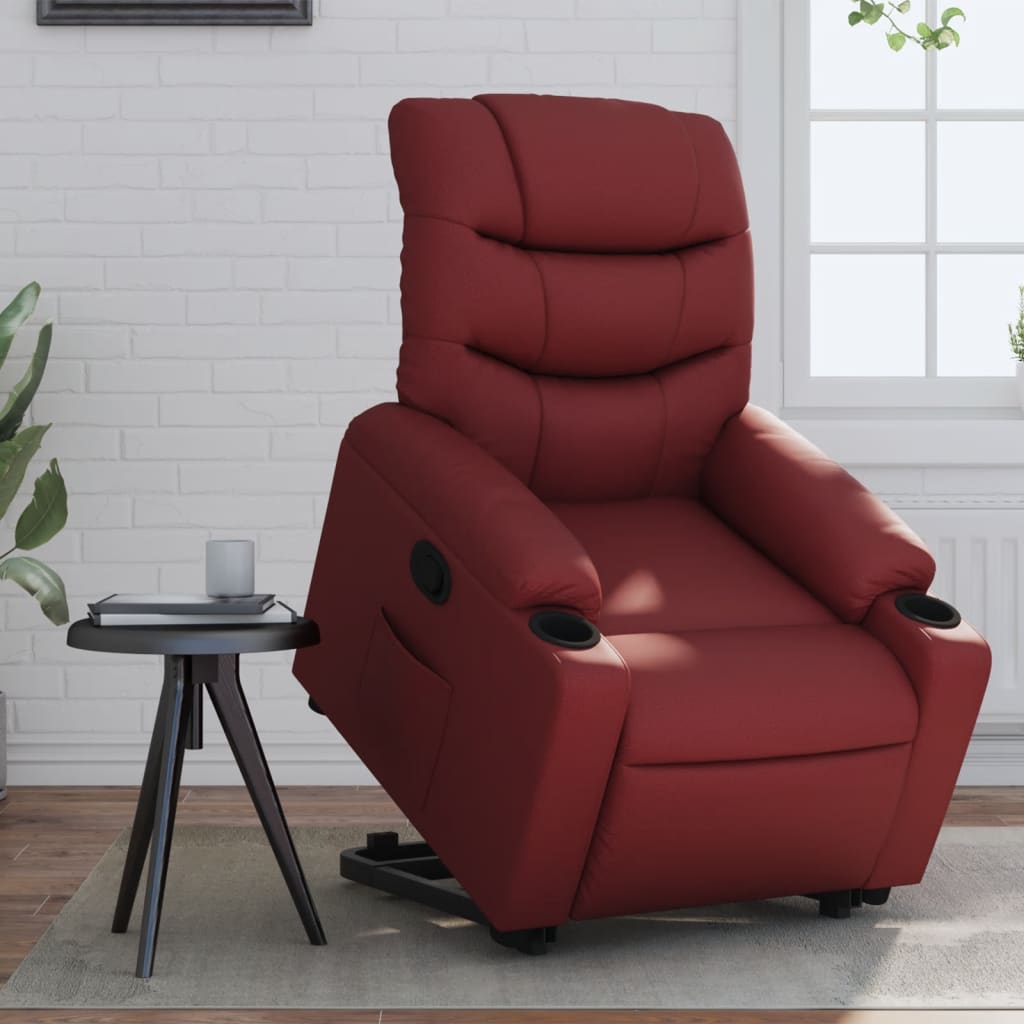 vidaXL Sillón reclinable elevable cuero artificial rojo tinto