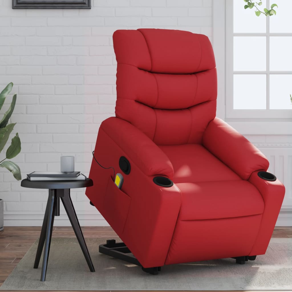 vidaXL Sillón reclinable de masaje de pie cuero artificial rojo