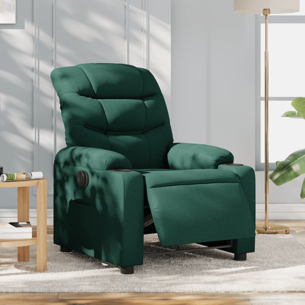 vidaXL Sillón reclinable eléctrico tela verde oscuro