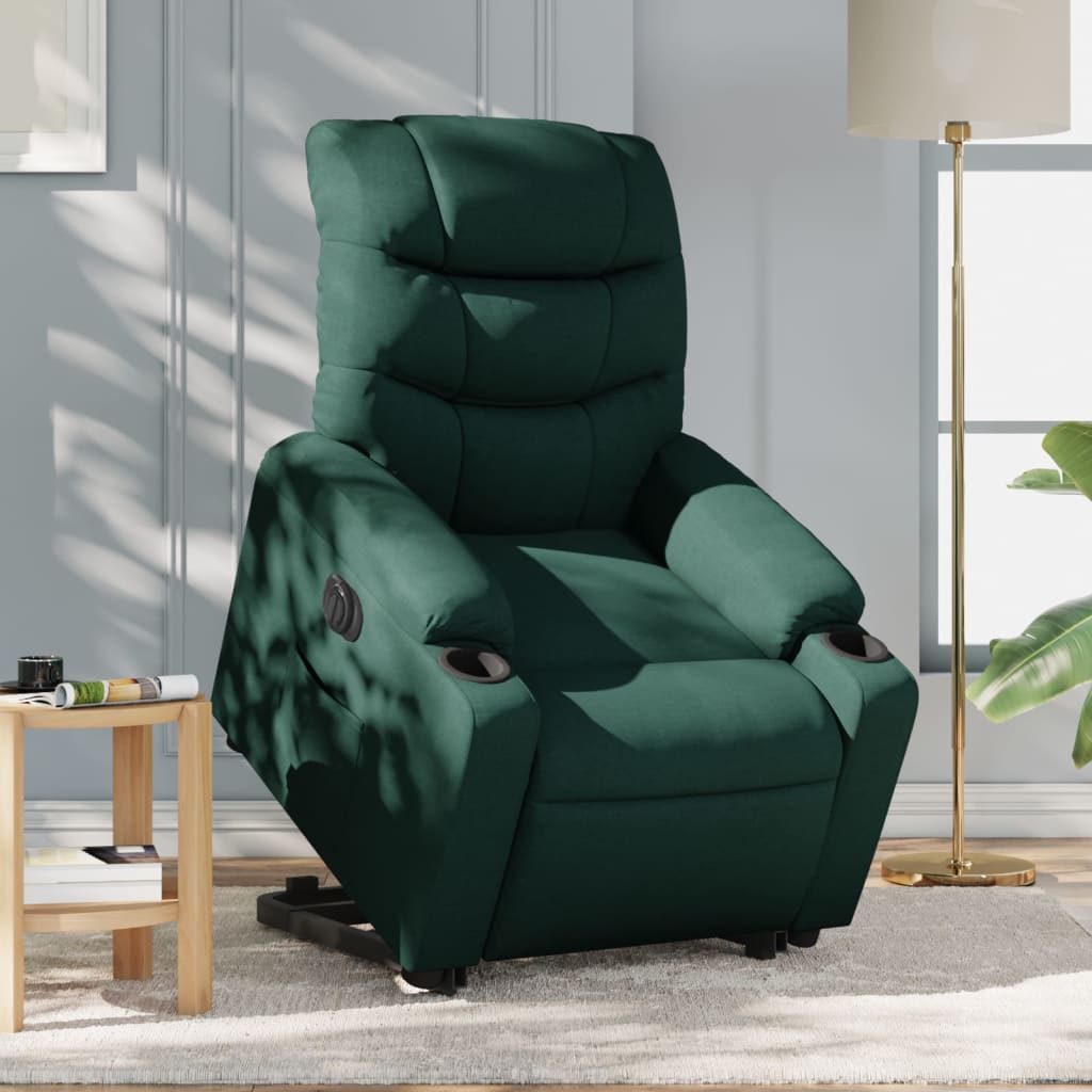 vidaXL Sillón eléctrico reclinable elevable de tela verde oscuro