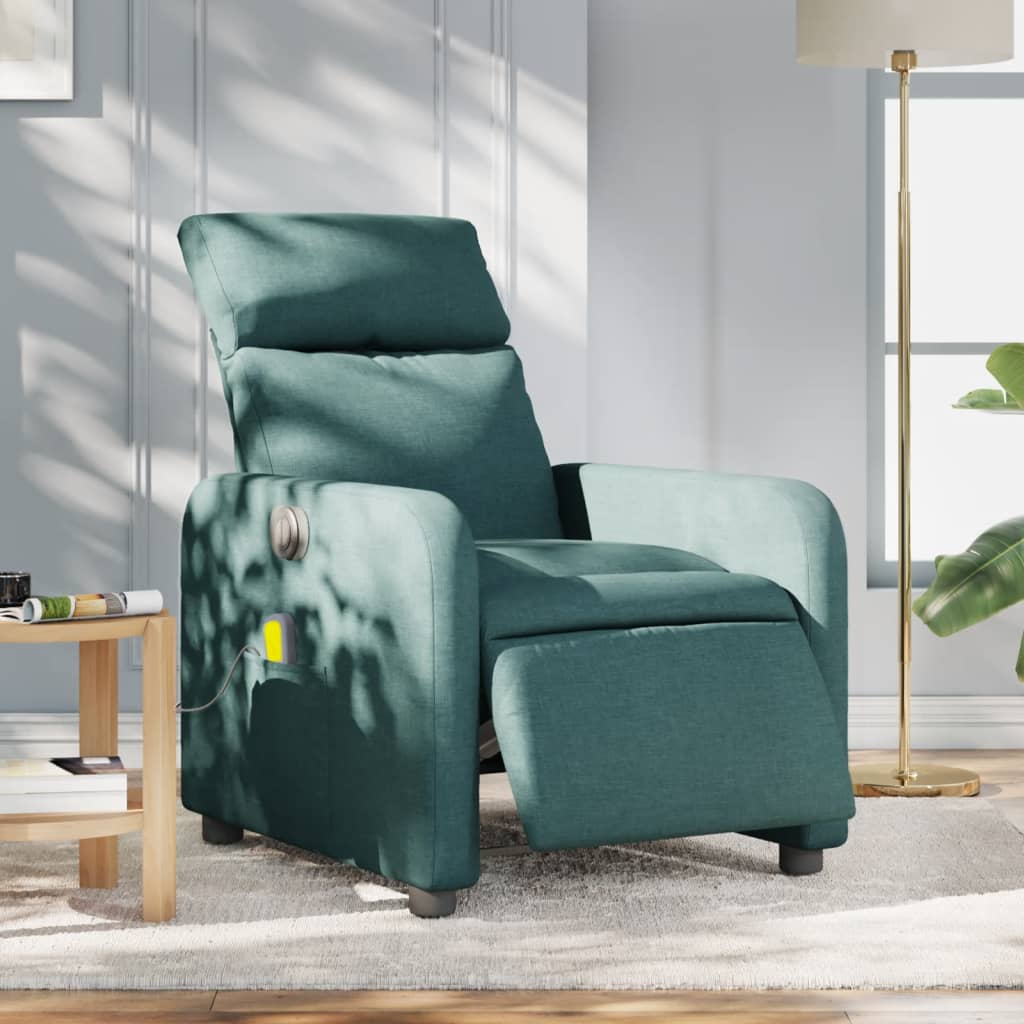 vidaXL Sillón reclinable de masaje eléctrico tela verde oscuro