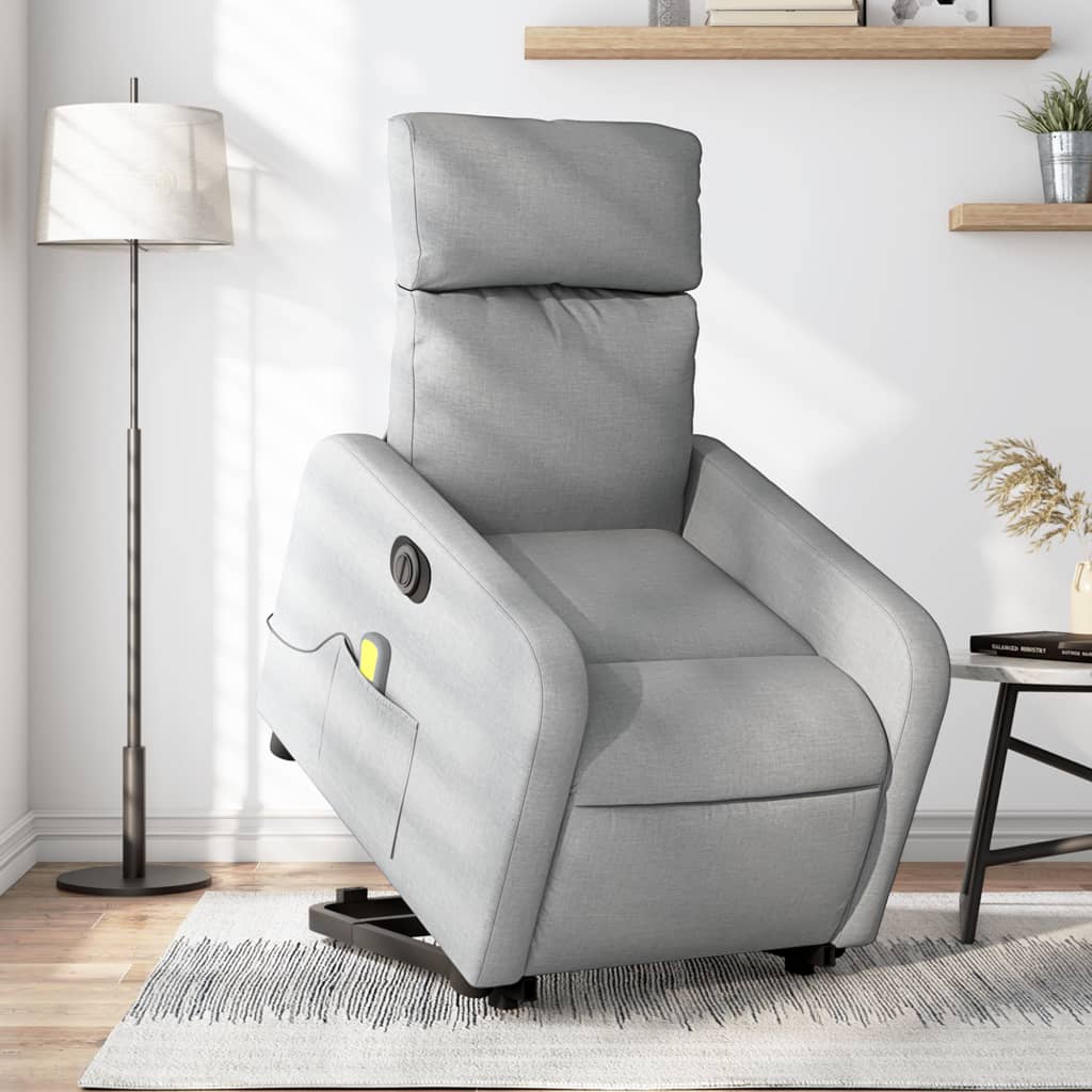 vidaXL Sillón de masaje eléctrico reclinable elevable tela gris claro