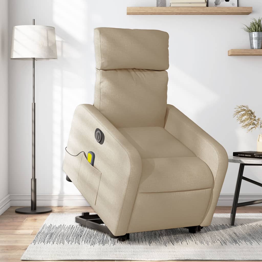 vidaXL Sillón de masaje eléctrico reclinable elevable tela crema