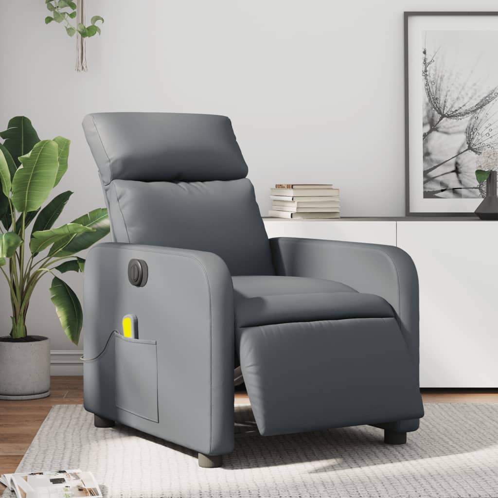 vidaXL Sillón de masaje reclinable eléctrico cuero sintético gris