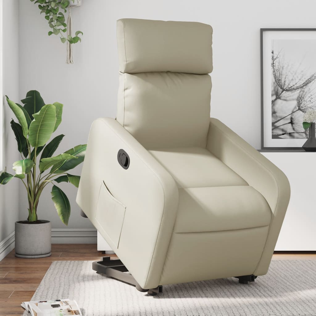 vidaXL Sillón reclinable elevable cuero artificial color crema