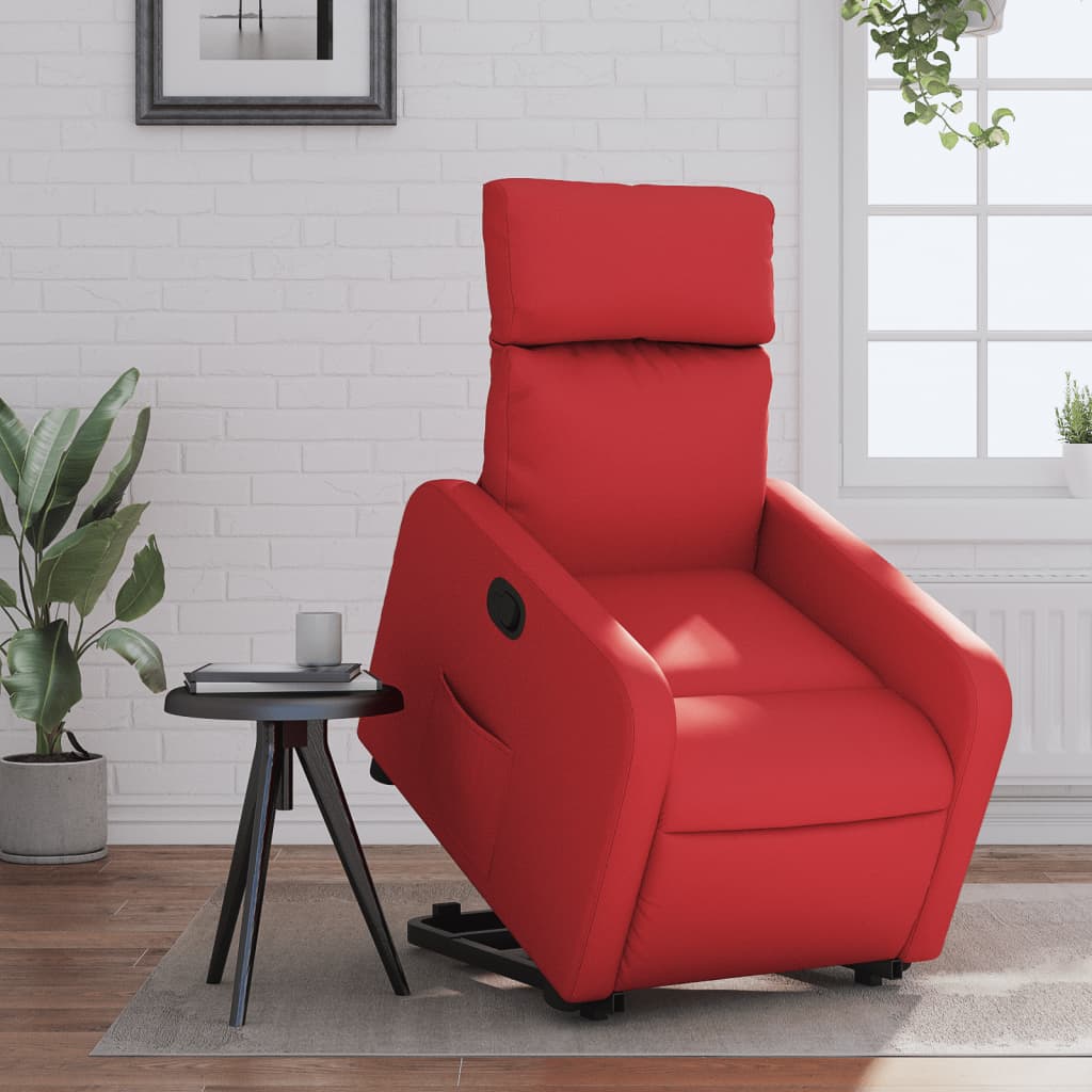 vidaXL Sillón reclinable elevable cuero artificial rojo