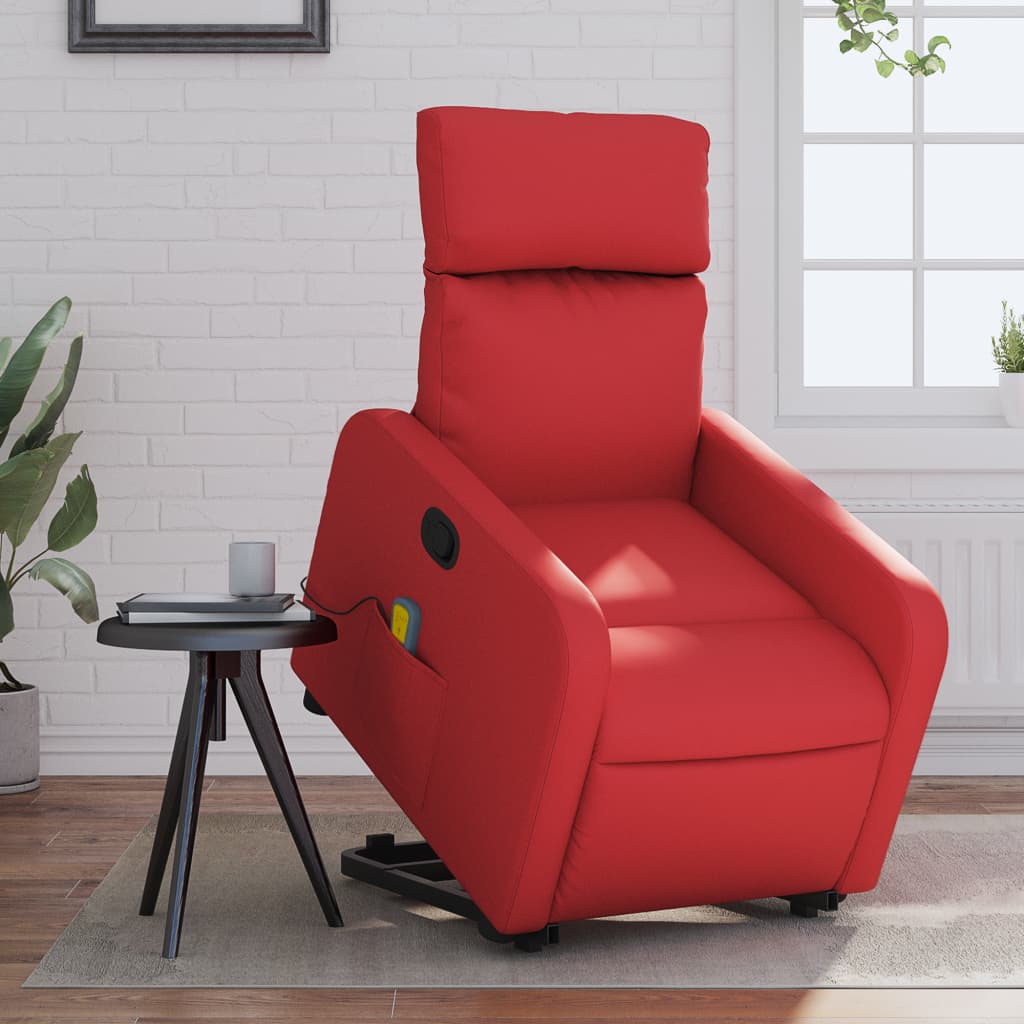 vidaXL Sillón reclinable de masaje de pie cuero artificial rojo