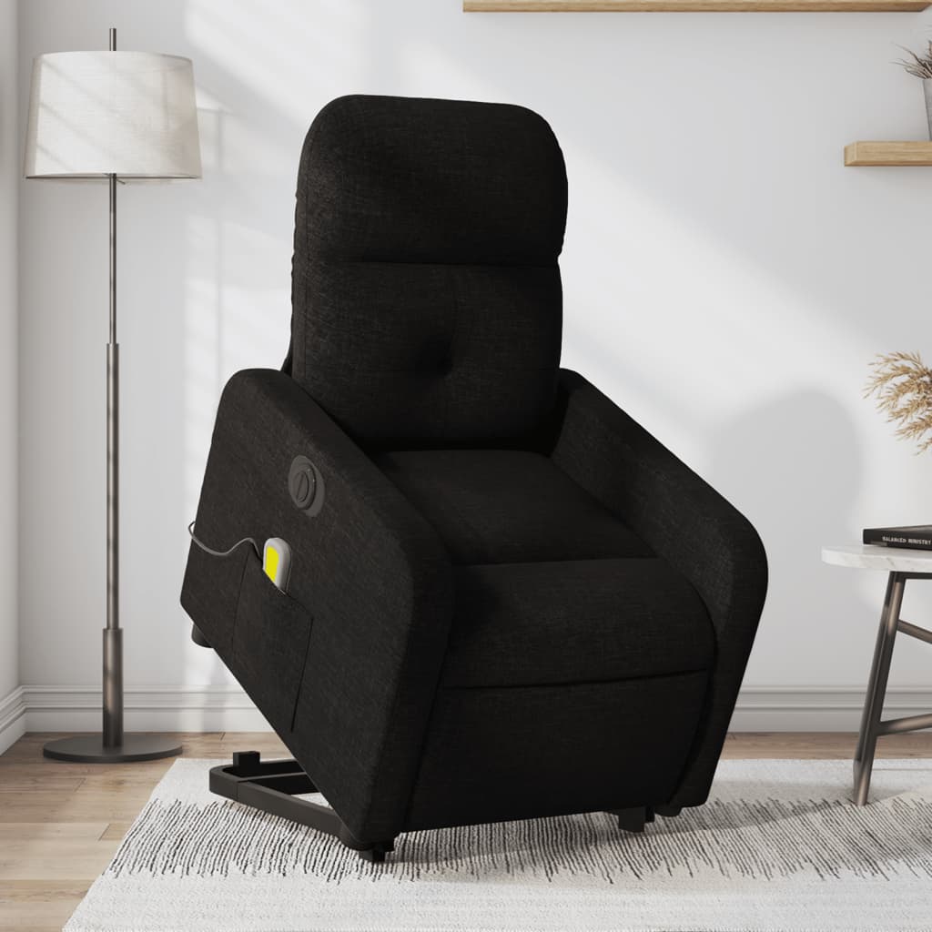 vidaXL Sillón de masaje eléctrico reclinable elevable tela negro