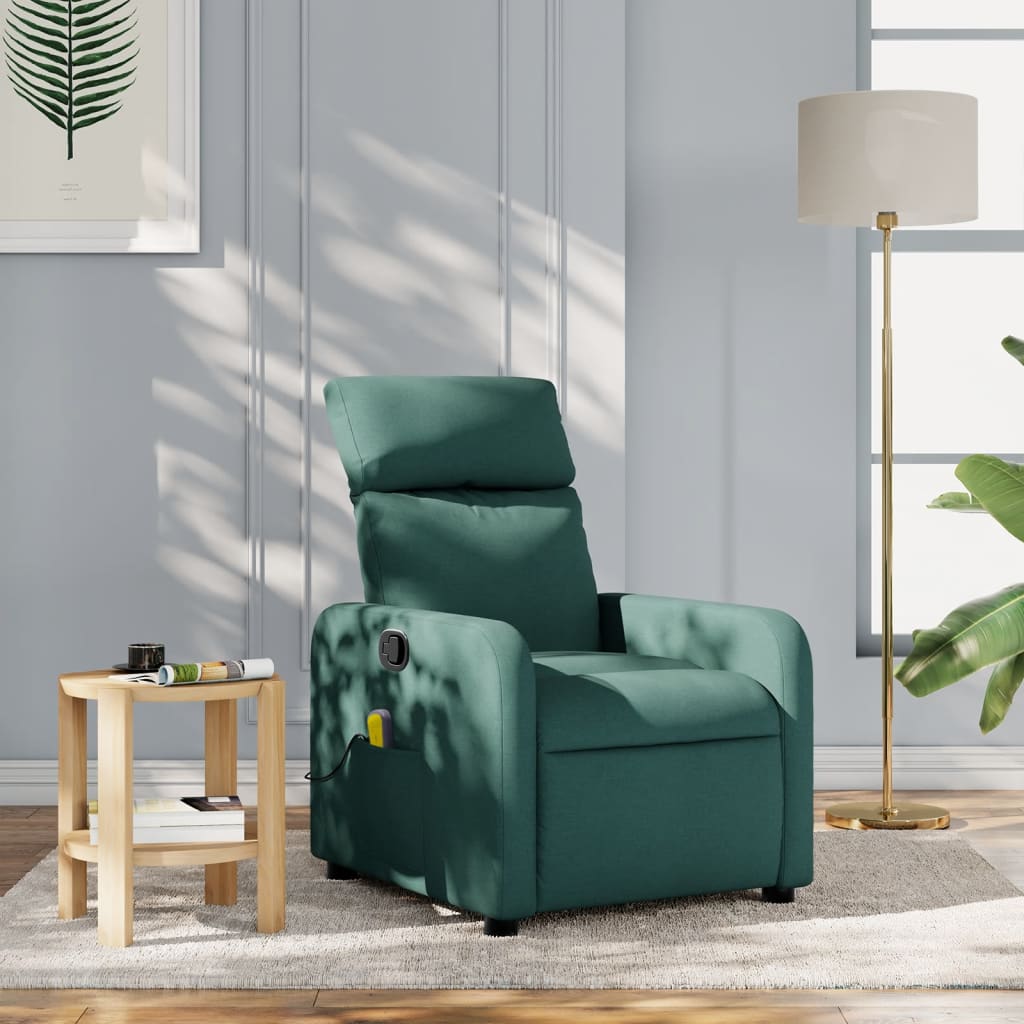 vidaXL Sillón de masaje reclinable de tela verde oscuro