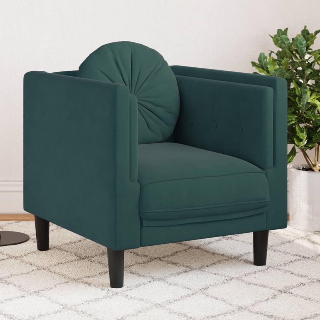 vidaXL Sillón con cojín terciopelo verde oscuro